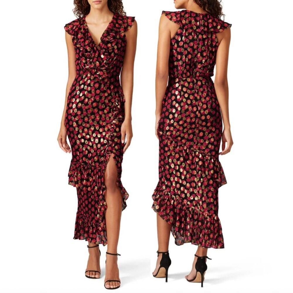 Saloni Anita Silk Printed Ruffle Midi Dress